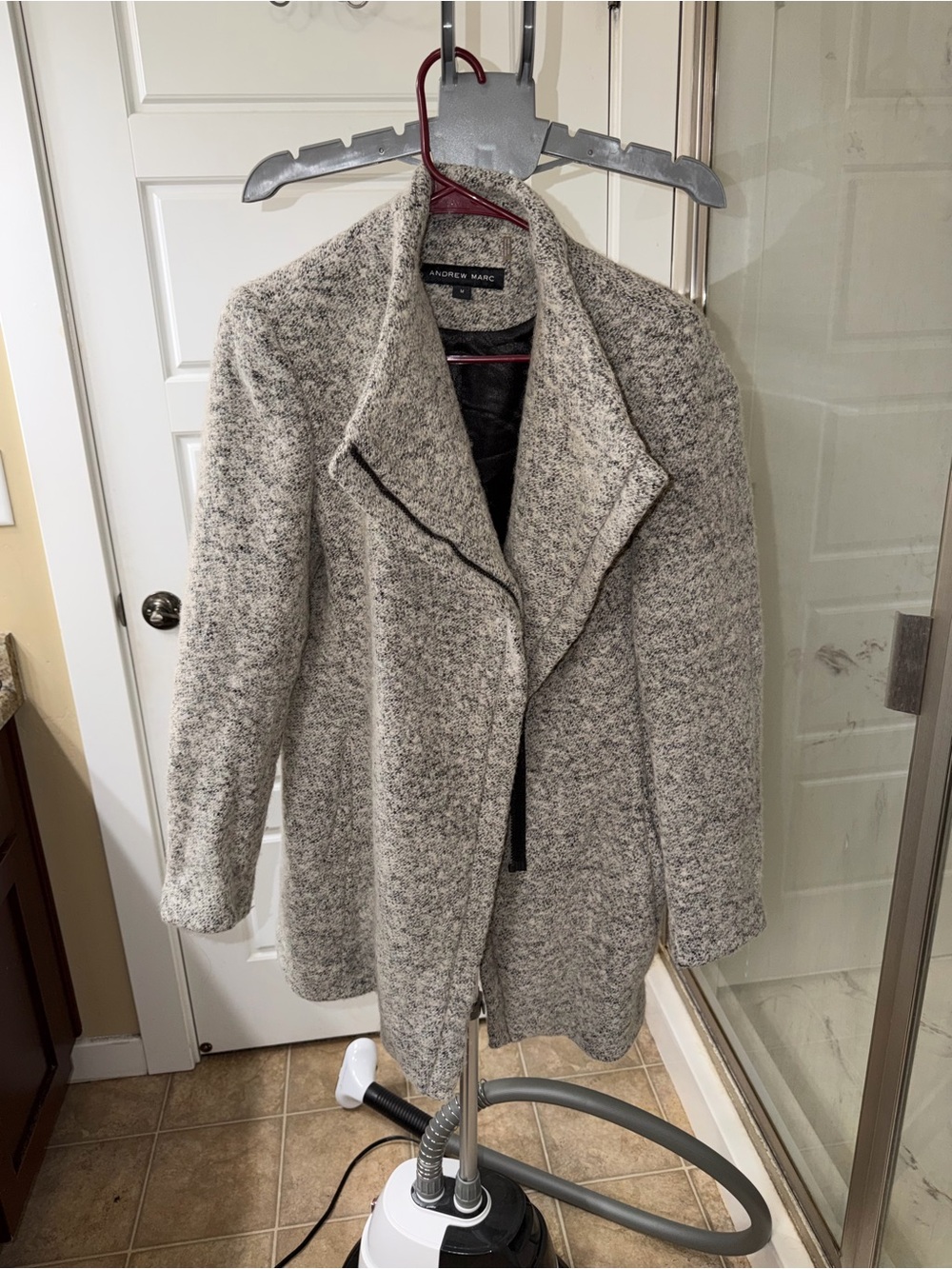 Andrew Marc Women's Gray Textured Open-Front Trench Coat